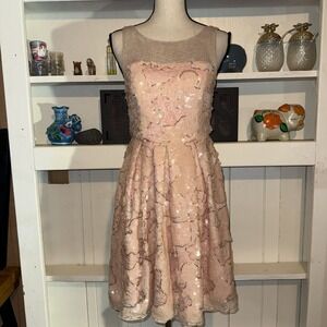 Eva Franco Size 2 Pink Sequin Fit And Flare Dress